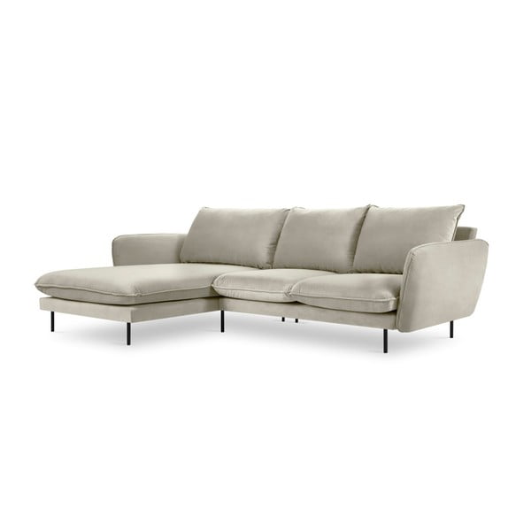 Bēšs samta stūra dīvāns Cosmopolitan Design Vienna, kreisais stūris-image-3
