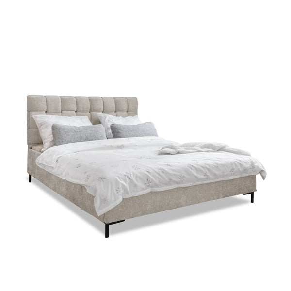 Bēša polsterēta divvietīga gulta ar redelēm 140x200 cm Eve – Miuform
