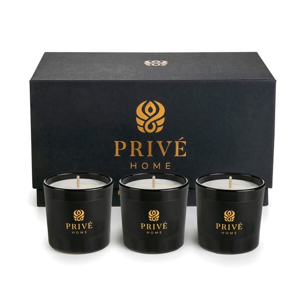 3 aromātisko sveču komplekts Privé Home Delice d'Orient/Safran-Ambre Noir/Black Wood
