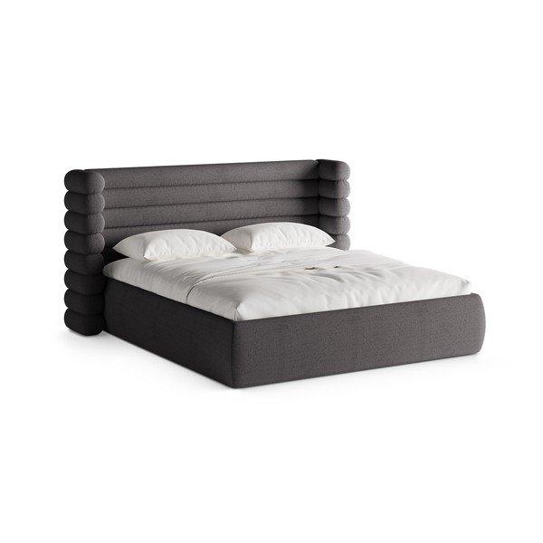 Tumši pelēka polsterēta divvietīga gulta ar veļas kasti un redelēm 200x200 cm Mount – Micadoni 