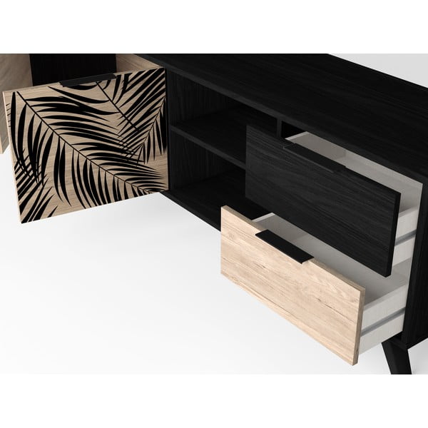 Melns TV galdiņš ar ozolkoka imitāciju 181x53 cm Palmera – Marckeric-image-1