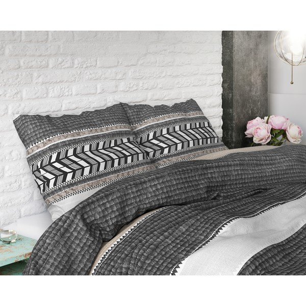 Pelēka kokvilnas gultasveļa Pure Cotton Northern Stripe, 140 x 200/220 cm-image-2