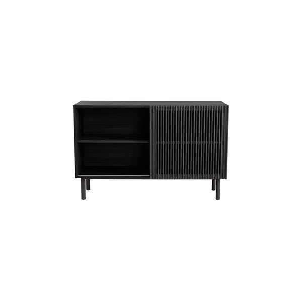 Melns skapītis ar oškoka imitāciju ar bīdāmām durvīm 124x80x45 cm Sion – Jotex
