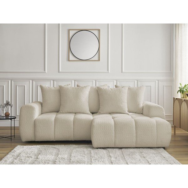 Bēšs salokāms stūra dīvāns no buklē auduma ar uzglabāšanas vietu (ar labo stūri/ar zvilni) Roxelane – Bobochic Paris-image-1