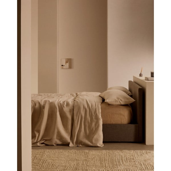 Pelēka polsterēta vienvietīga gulta ar veļas kasti un redelēm 90x200 cm Nahiri – Kave Home-image-2