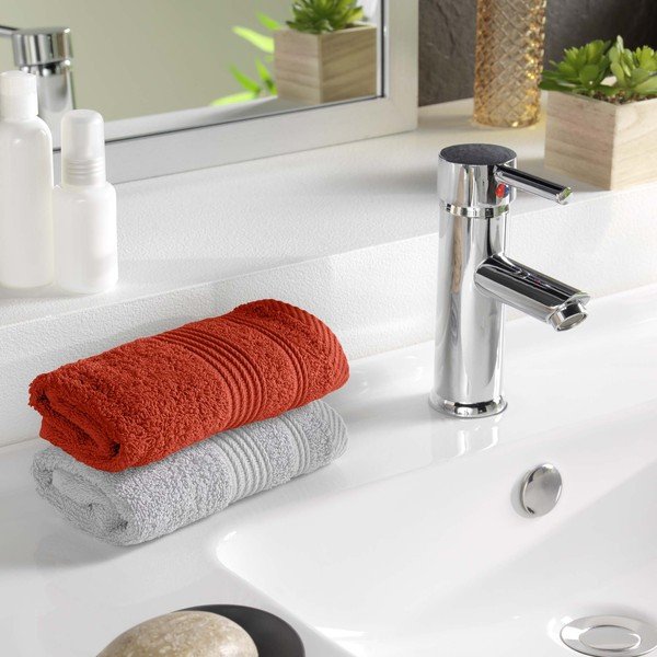 Ķieģeļu sarkans frotē kokvilnas dvielis 30x50 cm Tendresse – douceur d'intérieur-image-1