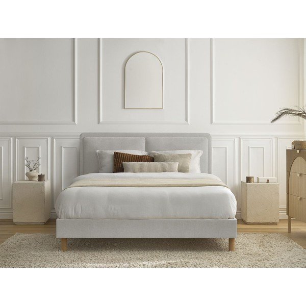Pelēka polsterēta polsterēta divvietīga gulta ar redelēm 180x200 cm Mara – Bobochic Paris-image-4