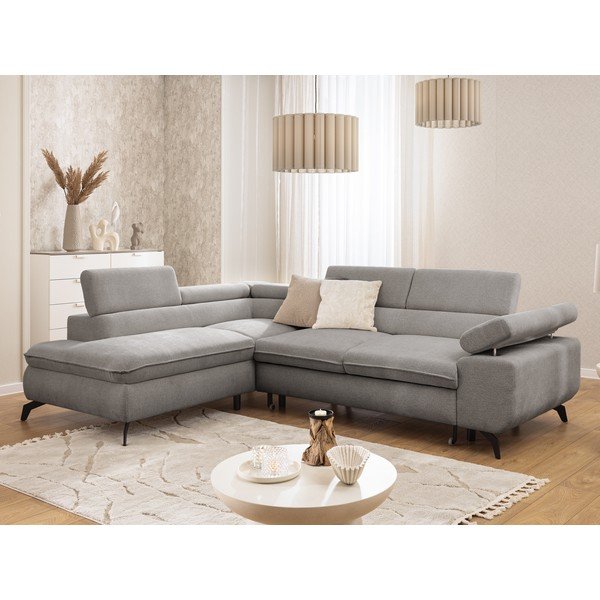 Gaiši pelēks stūra dīvāns no šenila auduma (ar kreiso stūri/L veida) Marbeya  – Ropez-image-1