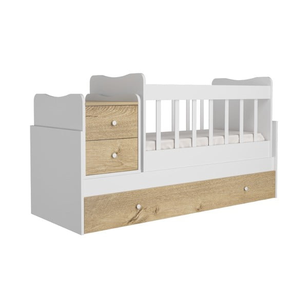 Balta/dabīga toņa bērnu gultiņa ar veļas kasti 60x120 cm Sansa – Kalune Design