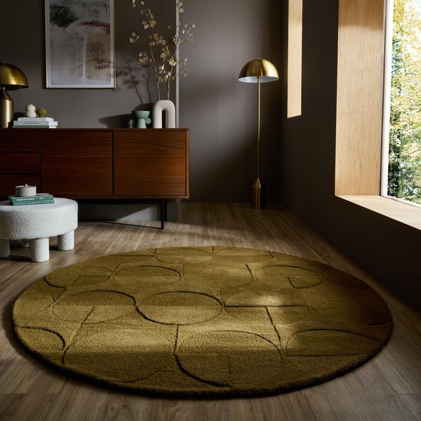 Tumši zaļš ar rokām darināts vilnas apaļš paklājs ø 160 cm Gigi – Flair Rugs-image-1