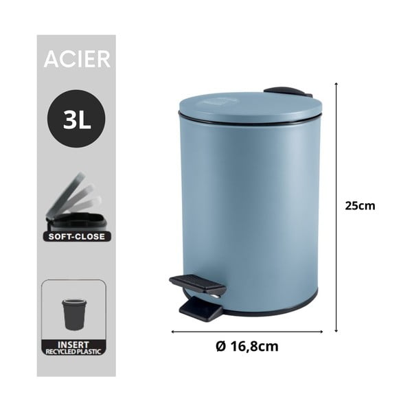 Gaiši zila tērauda atkritumu tvertne ar pedāli 3 l   Adelar – Spirella-image-4