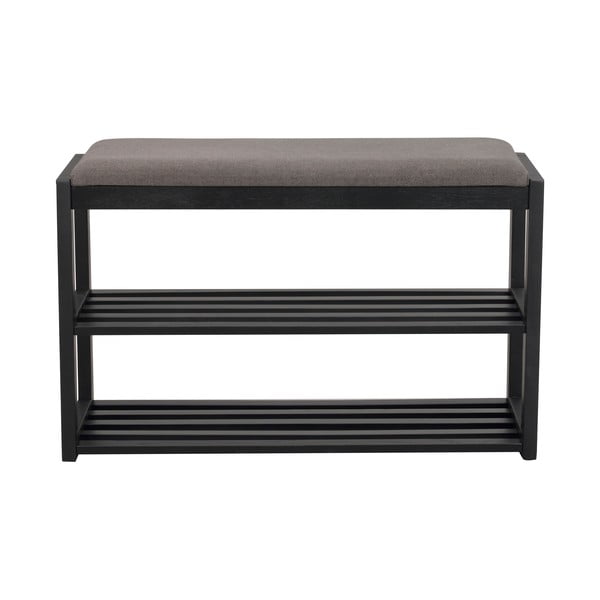 Melns ozola masīvkoka apavu plaukts ar soliņu Confetti – Rowico-image-2