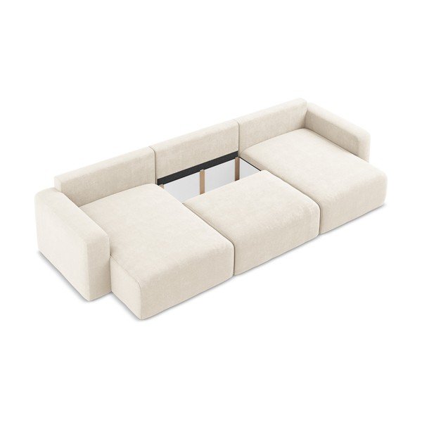 Krēmkrāsas salokāms (U veida) stūra dīvāns no šenila auduma ar uzglabāšanas vietu Kona – Makamii-image-4