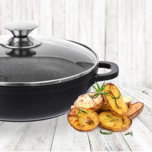 Kastrolis ar nelīpošu virsmu un stikla vāku Pfluon Granit Orion Grande, ⌀ 28 cm-image-1