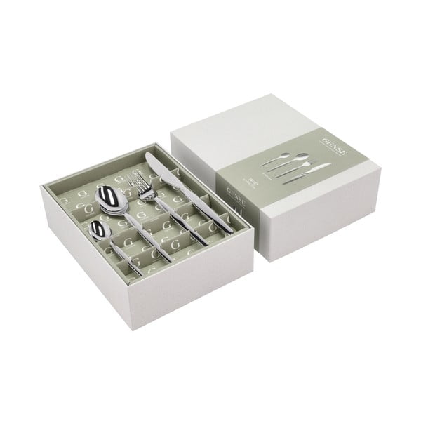 Sudraba krāsas nerūsējošā tērauda galda piederumi (16 gab.) Twist – Gense-image-1