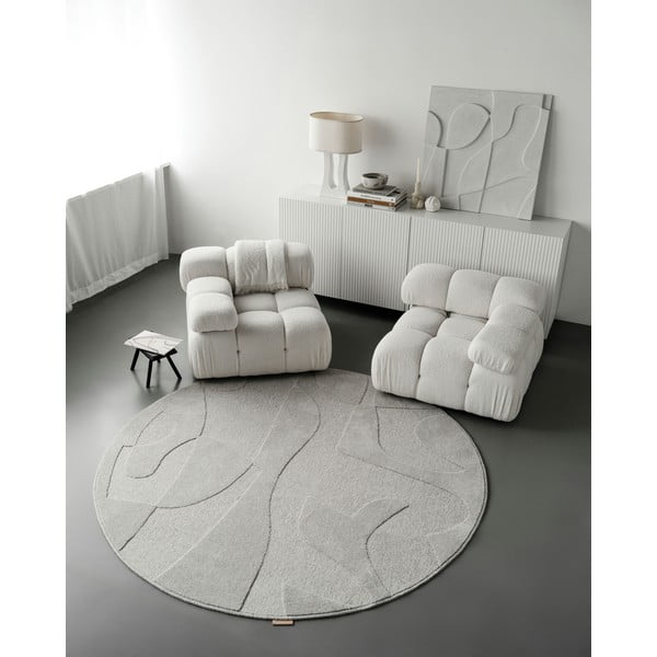 Gaiši pelēks vilnas apaļš paklājs ø 120 cm Morphic Botanica – Agnella-image-2