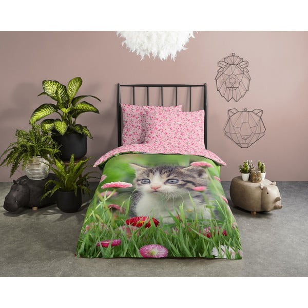 Kokvilnas bērnu gultas veļa vienvietīgai gultai 140x200 cm – Good Morning-image-1