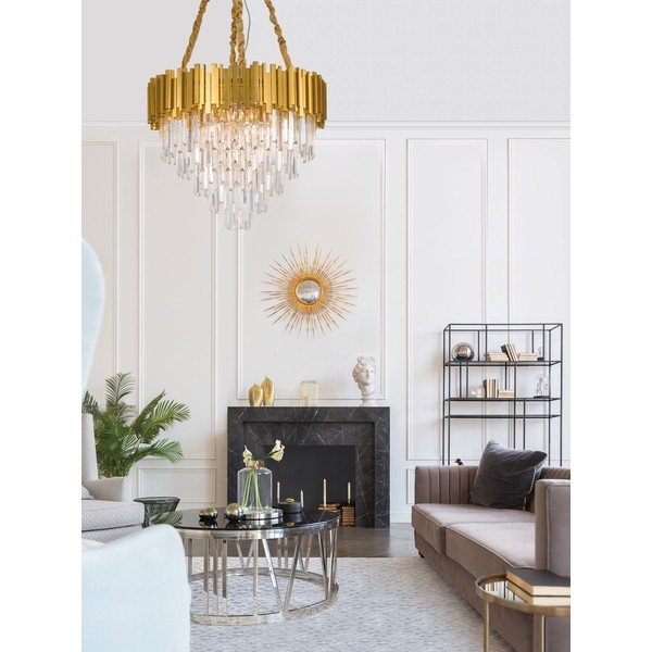 Zelta krāsas metāla piekaramā lampa ar kristāla abažūru ø 73 cm Grane – Nova Luce-image-2