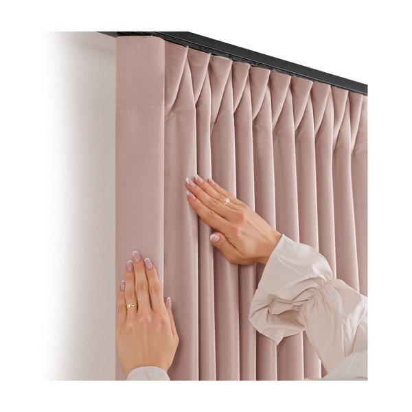 Gaiši rozā samta daļēji gaismu necaurlaidīgs aizkars 265x175 cm Velto – Filumi-image-2