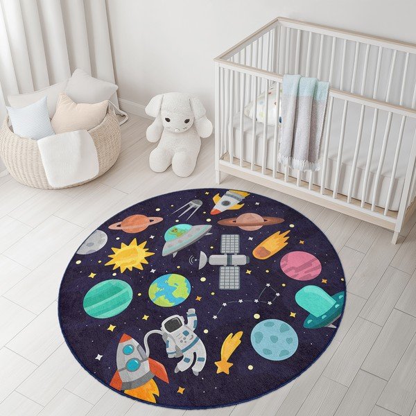 Tumši zils mazgājams bērnu rotaļu paklājs ø120 cm Into The Space – Mila Home-image-2