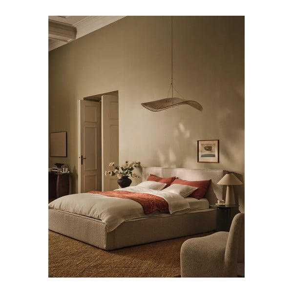 Krēmkrāsas polsterēta divvietīga gulta ar veļas kasti ar redelēm 140x200 cm Simon Olivia – Micadoni -image-2