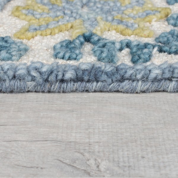 Zils/ziloņkaula krāsas ar rokām darināts paklājs no vilnas maisījuma 160x230 cm Myla Floral Frame – Flair Rugs-image-4