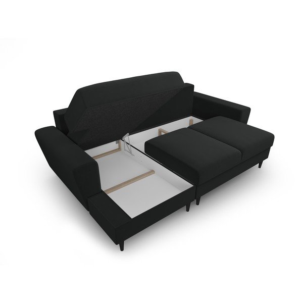 Melns samta salokāms stūra dīvāns ar uzglabāšanas vietu (ar kreiso stūri/ar zvilni) Kyoto – Cosmopolitan Design-image-3