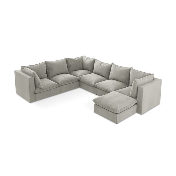 Gaiši pelēks stūra dīvāns (ar kreiso stūri/U veida) Manao – Makamii-image-1