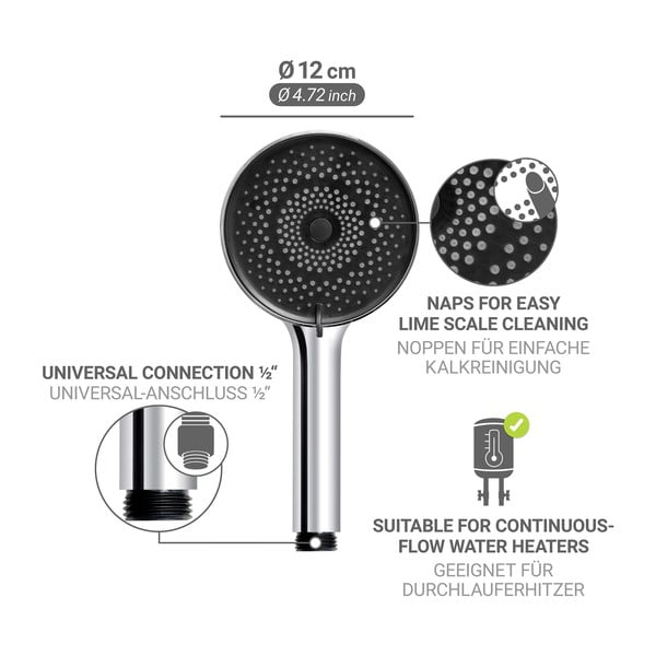 Sudraba krāsas plastmasas dušas galva ø 12 cm Softwater – Wenko-image-4