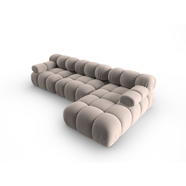 Gaiši brūns samta modulārais stūra dīvāns (ar labo stūri) Bellis – Micadoni -image-4