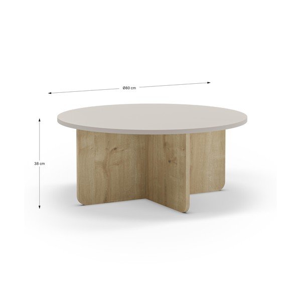 Krēmkrāsas/dabīga toņa apaļš žurnālgaldiņš ar ozolkoka imitāciju ø 80 cm Hillary – Marckeric-image-4