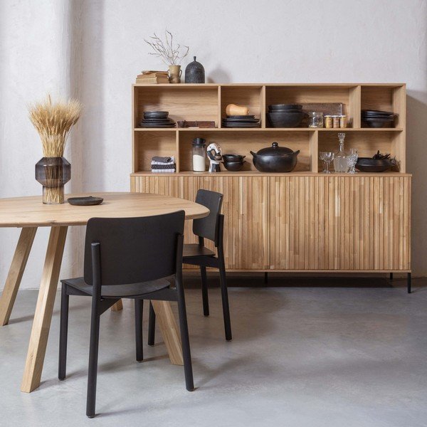 Dabīga toņa grāmatplaukts ar ozolkoka imitāciju 200x150x44 cm Gravure – WOOOD-image-1