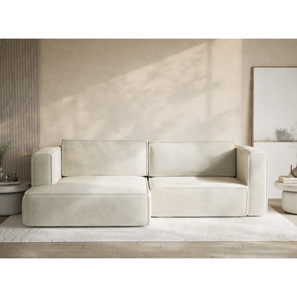 Krēmkrāsas salokāms stūra dīvāns no šenila auduma ar uzglabāšanas vietu (ar kreiso stūri/ar zvilni) Velto – Maison de Rêve-image-1