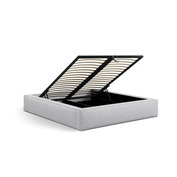 Gaiši pelēka polsterēta divvietīga gulta ar veļas kasti ar redelēm 140x200 cm Simon Olivia – Micadoni -image-4