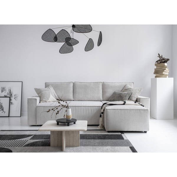 Balts velveta salokāms stūra dīvāns (ar maināmu stūri) Brave Dave – Miuform-image-1