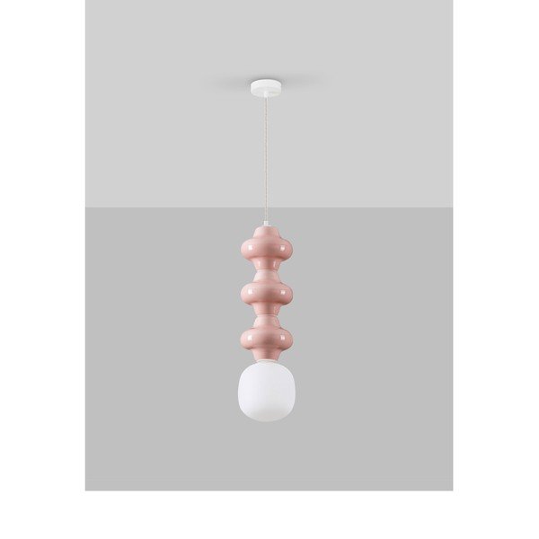 Balta/gaiši rozā keramikas piekaramā lampa ar stikla abažūru ø 18 cm Clio – Nova Luce-image-4