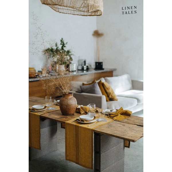 Lina galda celiņš 200x200 cm Amber Bronze Stripes – Linen Tales-image-2