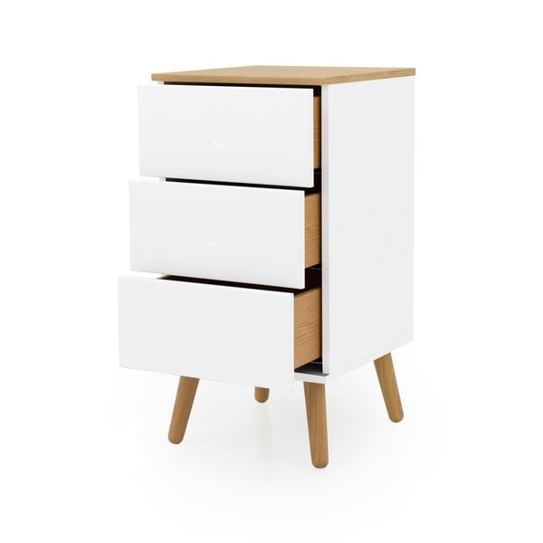 Balta kumode ar ozolkoka kājām un 3 atvilktnēm Tenzo Dot, platums 40 cm-image-2