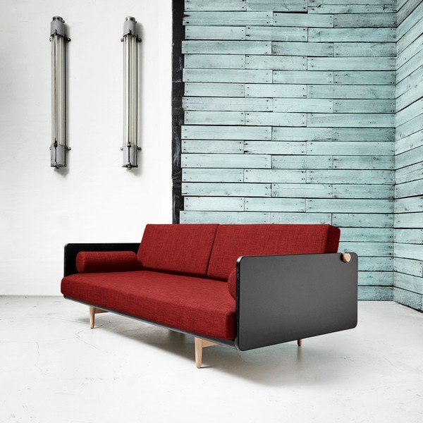 Dīvāns gulta Karup Deva Black/Raw Oak/Passion Red-image-1