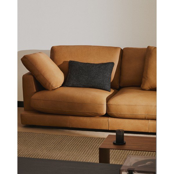 Brūns ādas dīvāns 210 cm Gala – Kave Home-image-3