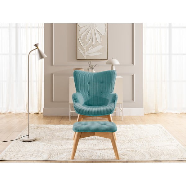 Tirkīzzils velveta atpūtas krēsls ar kāju balstu Niko – Ropez-image-1