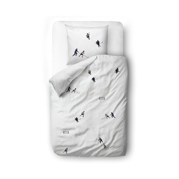 Balta kokvilnas satīna vienvietīga gultas veļa 135x200 cm Ice Hockey – Butter Kings