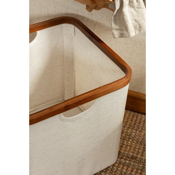 Krēmkrāsas tekstila uzglabāšanas kaste 30x30x30 cm Bamboo/Linen Cube – Bigso-image-4