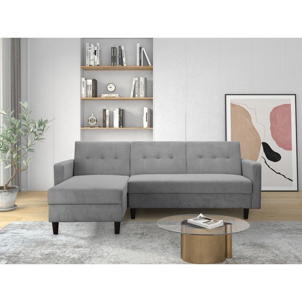 Gaiši pelēks velveta salokāms stūra dīvāns Hartford – Støraa-image-1