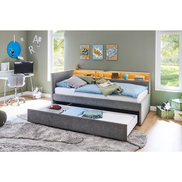 Pelēka stūra bērnu gulta ar veļas kasti bez režģa 90x200 cm Uno – Meise Möbel-image-3