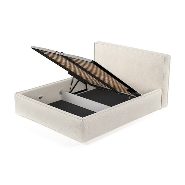 Bēša polsterēta divvietīga gulta ar veļas kasti ar redelēm 160x200 cm Lounge L – Maison de Rêve-image-4