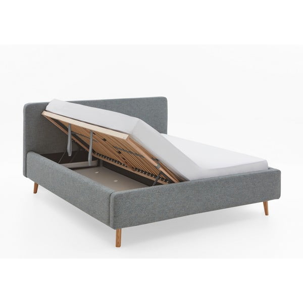 Tumši pelēka polsterēta divvietīga gulta ar veļas kasti ar redelēm 180x200 cm Mattis – Meise Möbel-image-2