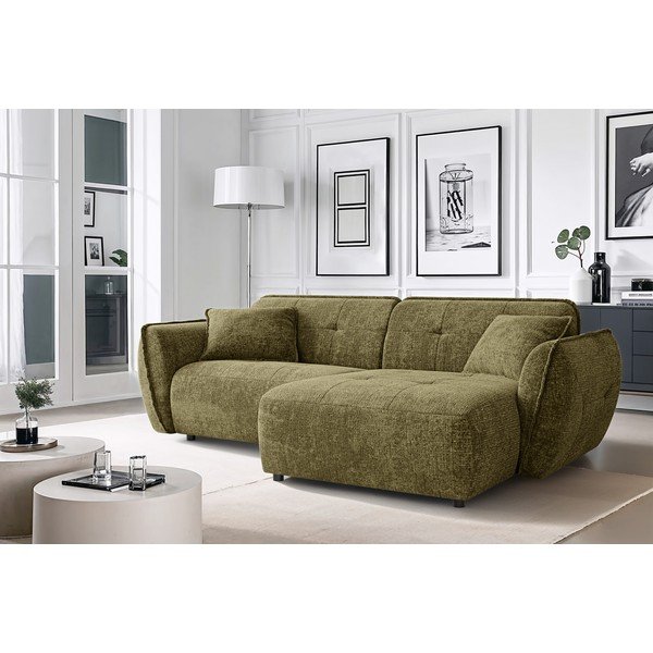 Zaļš stūra dīvāns no šenila auduma (ar labo stūri/ar zvilni) Nelia – Ropez-image-1