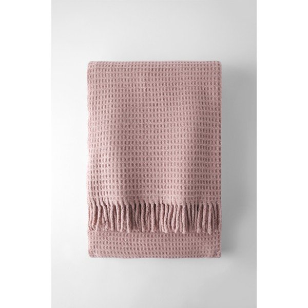 Rozā pleds no kokvilnas maisījuma 140x180 cm Basics Waffle – Euromant