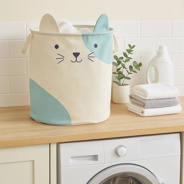 Balts tekstila bērnu rotaļlietu grozs ø 40x48 cm Mimo Cat Face – Premier Housewares-image-1